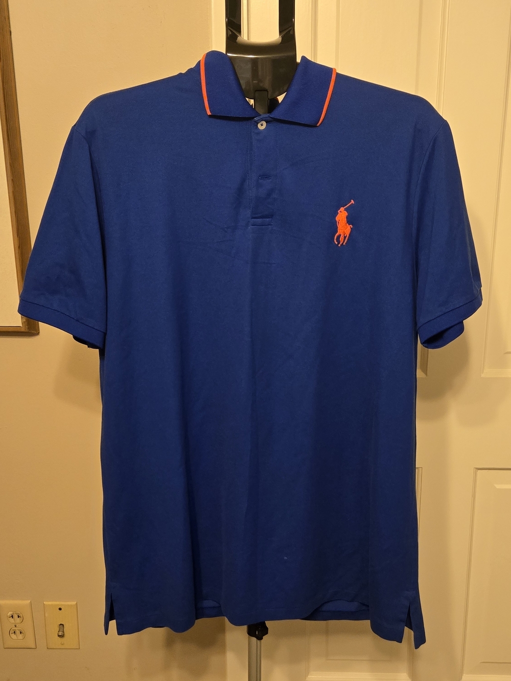 Polo by Ralph Lauren Men's Pro Fit Blue Polo with Orange Trim XL